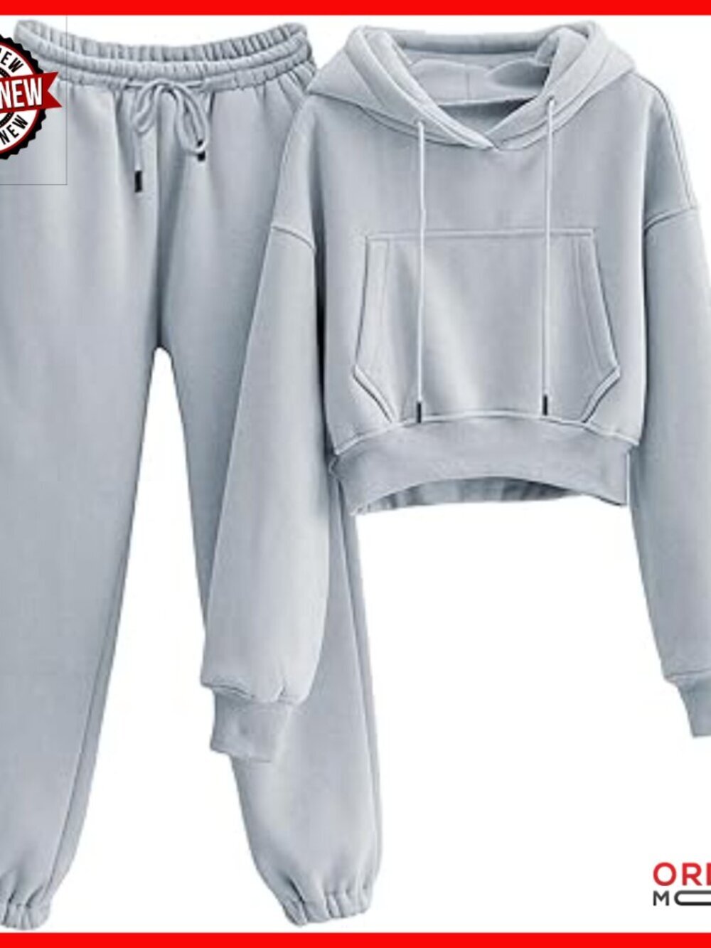 Fleece Crop Hoodie and Jogger Set with Pockets, X-Large, Relaxed Fit